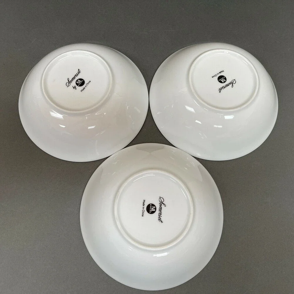 Somerset NL Excel Soup Cereal Bowl Floral‎ White Blue Platinum Trim Lot of 3